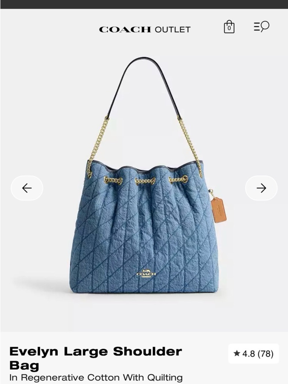 Coach Quilted Denim Blue Drawstring Shoulder Bag with Gold Chain Strap